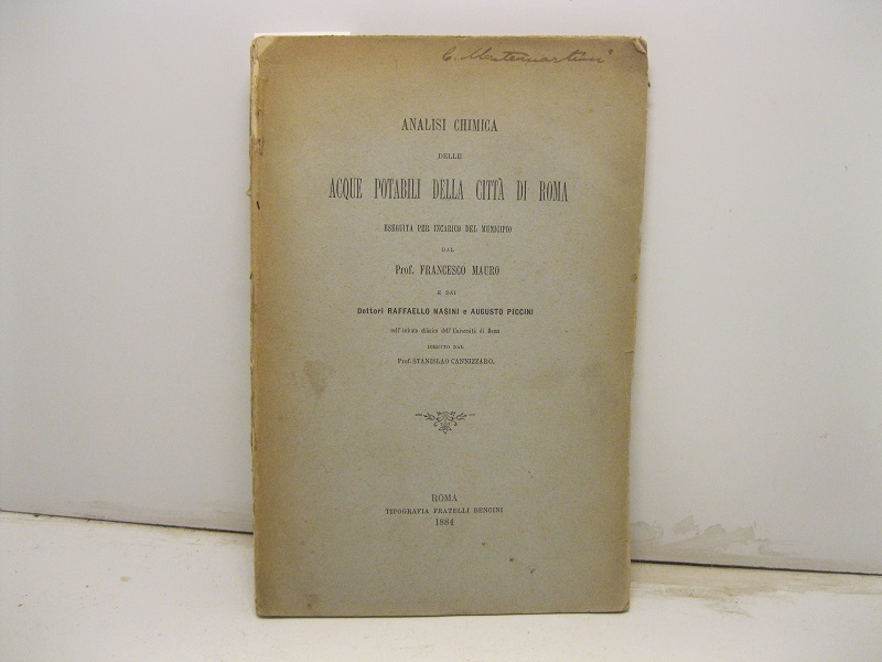 Analisi chimica delle acque potabili dellacitta' di Romaeseguita per incarico …