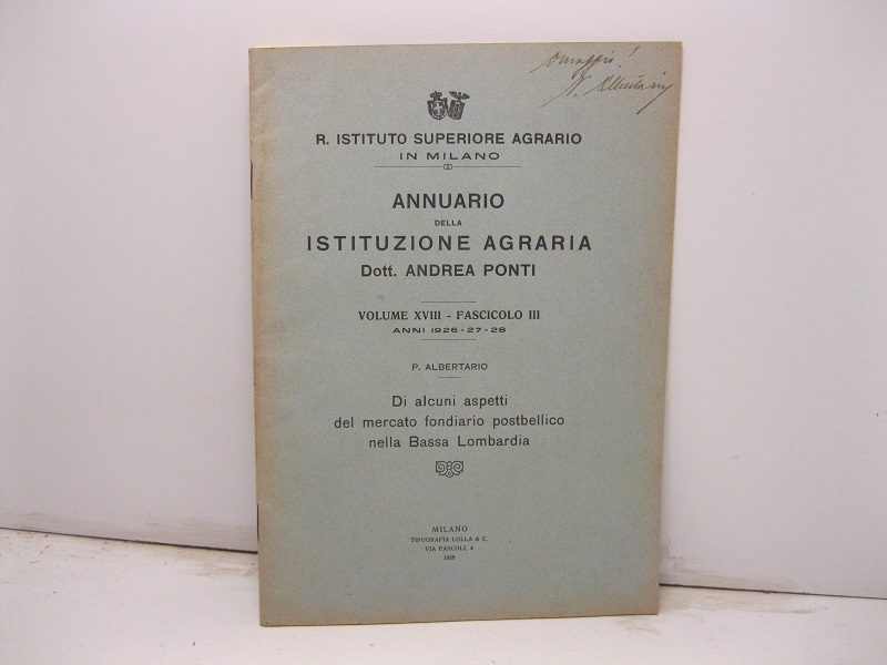 Annuario della Istituzione Agraria. Di alcuni aspetti del mercato fondiario …