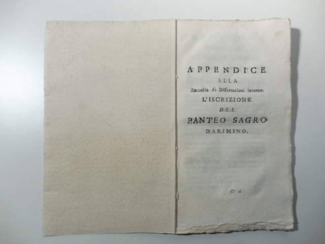 Appendice alla raccolta di Dissertazioni intorno l'iscrizione del Panteo Sagro …