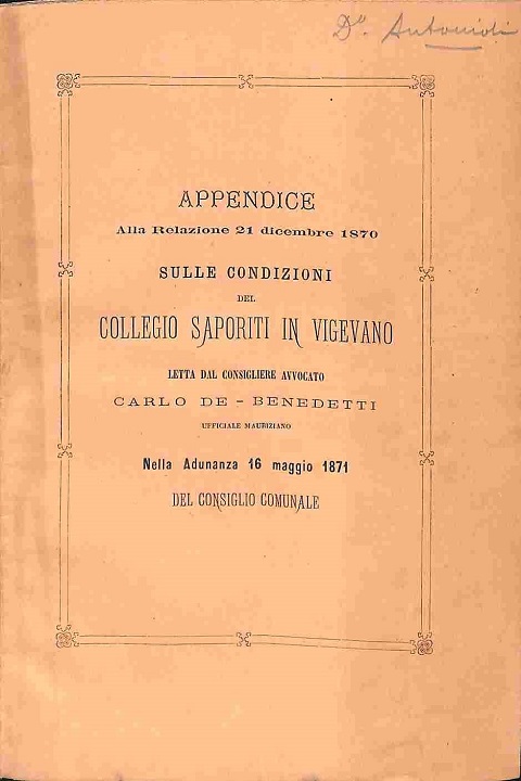 Appendice alla Relazione 21 dicembre 1870 sulle condizioni del Collegio …