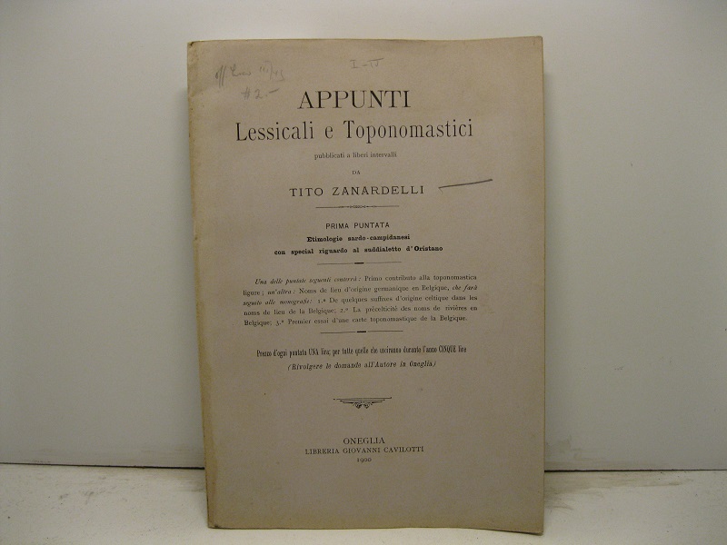 Appunti Lessicali e Toponomastici. Prima Puntata (-IV Puntata)