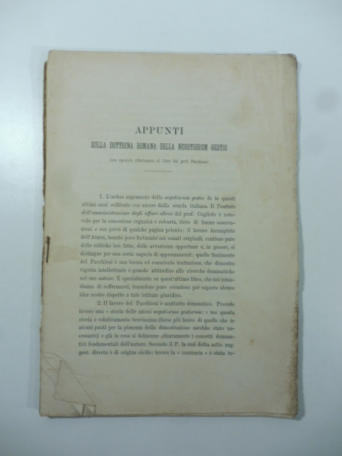 Appunti sulla dottrina romana della Negotiorum gestio