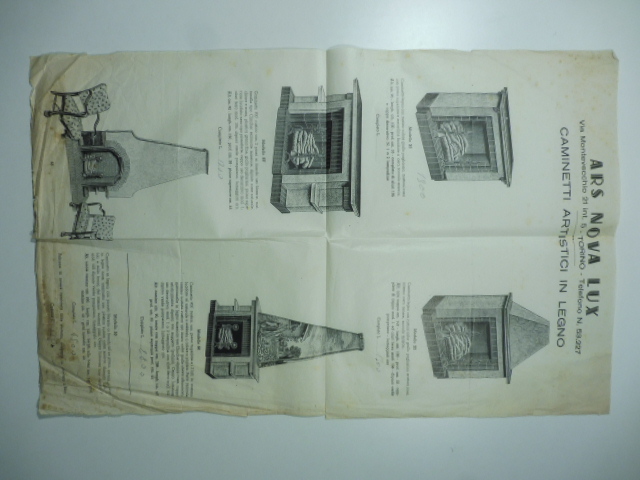 Ars Nova Lux. Caminetti artistici in legno. Foglio pubblicitario