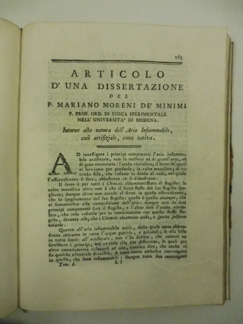 Articolo d'una dissertazione del P. Mariano Moreni de' Minimi. intorno …