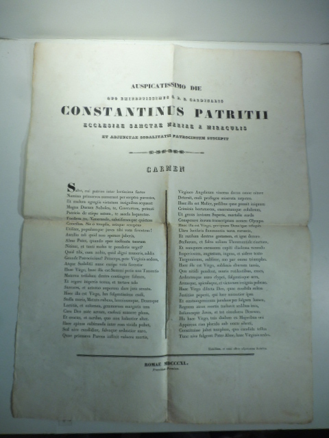 Auspicatissimo die quo eminentissimus S. R. E. Cardinalis Constantinus Patritii …