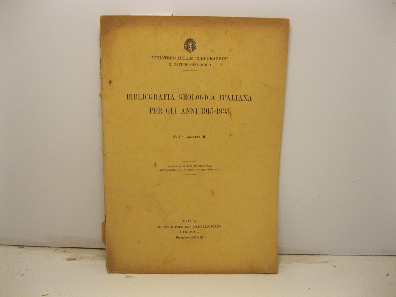 Bibliografia geologica italiana per gli anni 1915-1933. N. 1. Lettera …