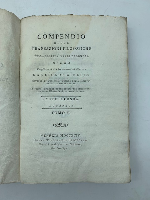 Botanica compresa nelle Transazioni filosofiche della Societa' reale di Londra...ed …