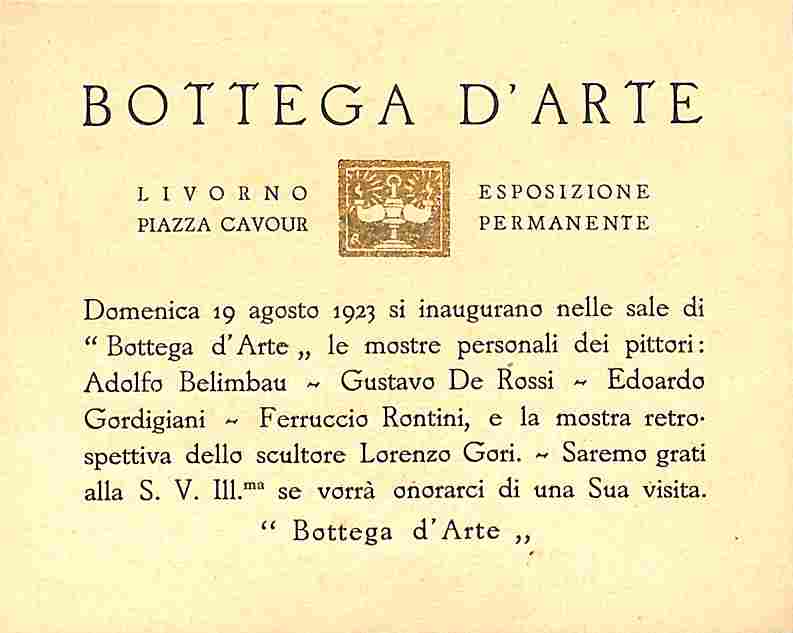 Bottega d'Arte.Domenica 19 agosto 1923 si inaugurano le mostre personali …