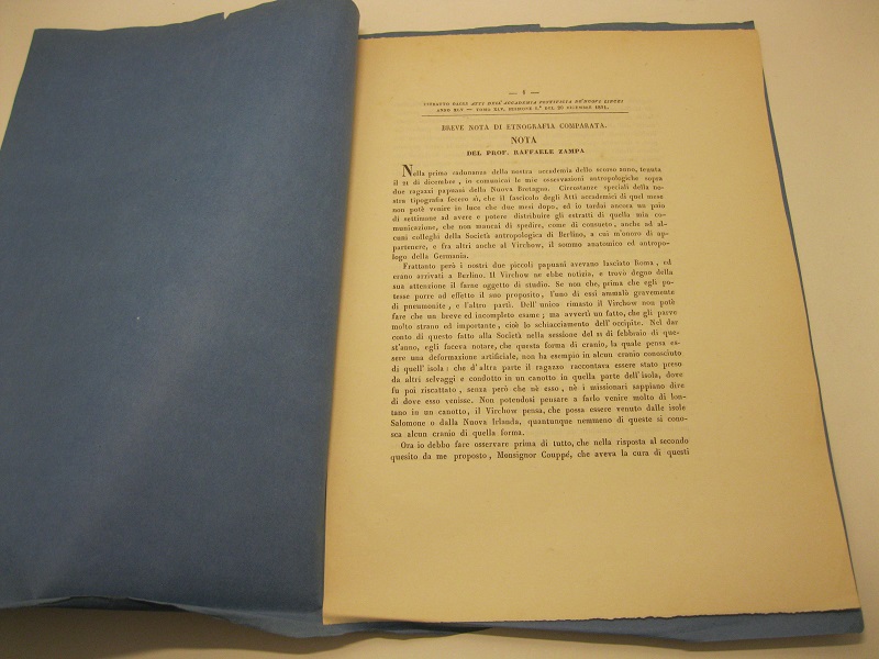 Breve nota di etnografia comparata. Nota del Professor Luigi Zampa