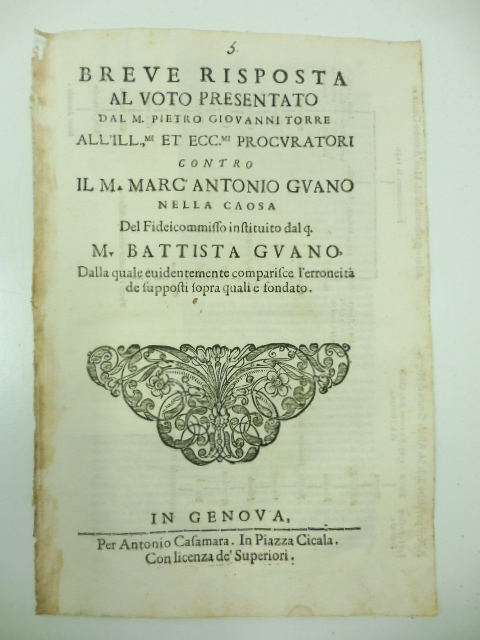 Breve risposta al voto presentato dal M. Pietro Giovanni Torre …