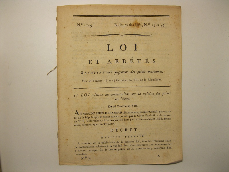 Bulletins de Lois n. 15 et 16. Loi et arcte's …