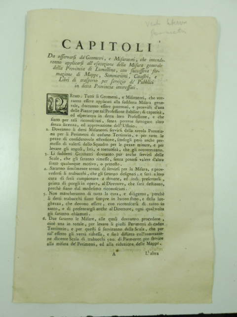 Capitoli da osservarsi da' geometri e misuratori che intendono applicarsi …