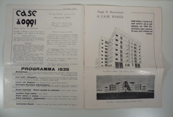 Case d'oggi. programma generale abbonamenti 1934. Rivista mensile. (Specimen pubblicita' …