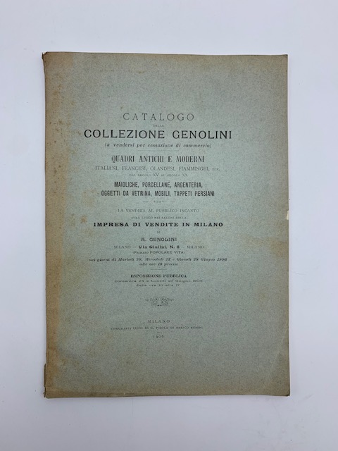 Catalogo della collezione Genolini (a vendersi per cessazione di commercio). …