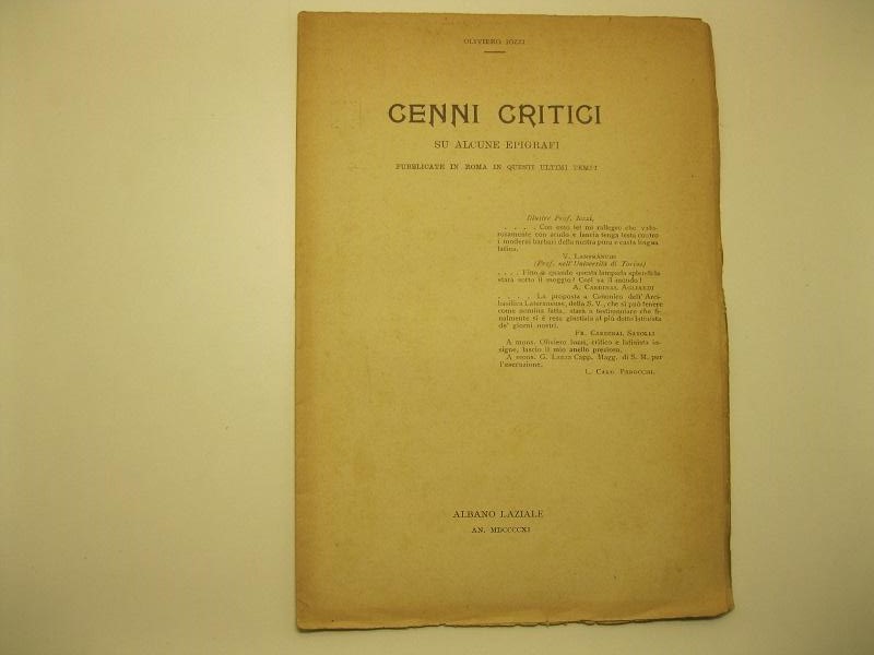 Cenni critici su alcune epigrafi, pubblicate in Roma in questi …