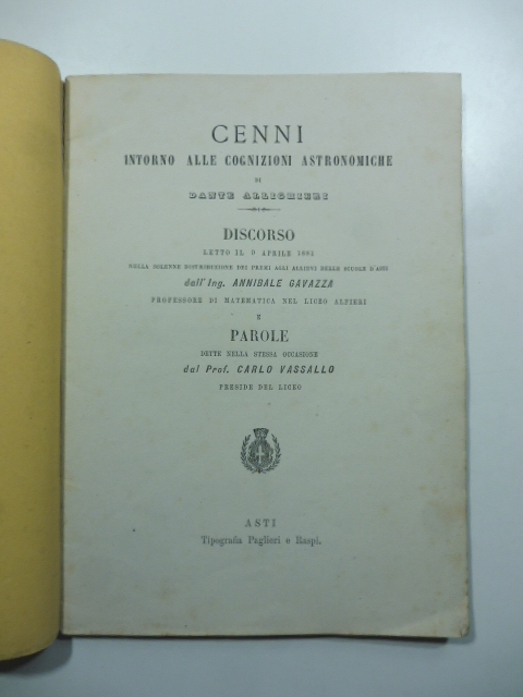 Cenni intorno alle cognizioni astronomiche di Dante Allighieri. Discorso letto …