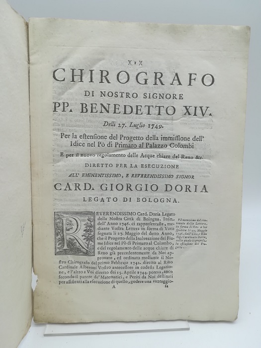 Chirografo di Nostro Signore PP. Benedetto XIV delli 27 luglio …