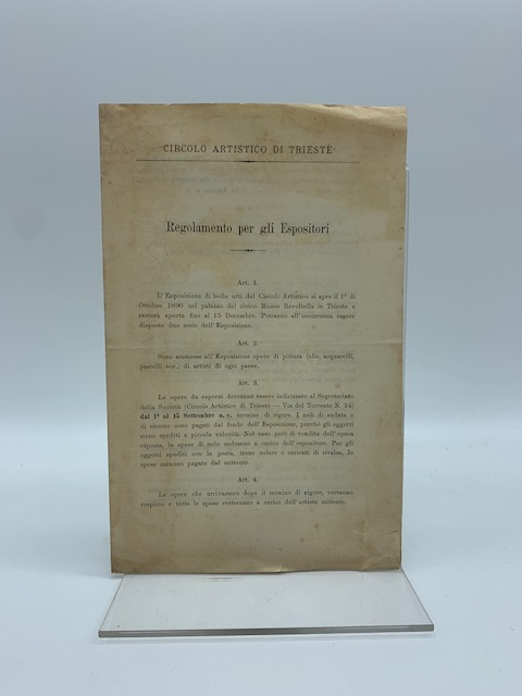 Circolo artistico di Trieste. Regolamento per gli espositori (1890)