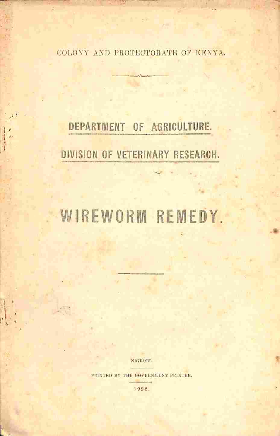 Colony and Protectorate of Kenya. Department of Agriculture. Division of …