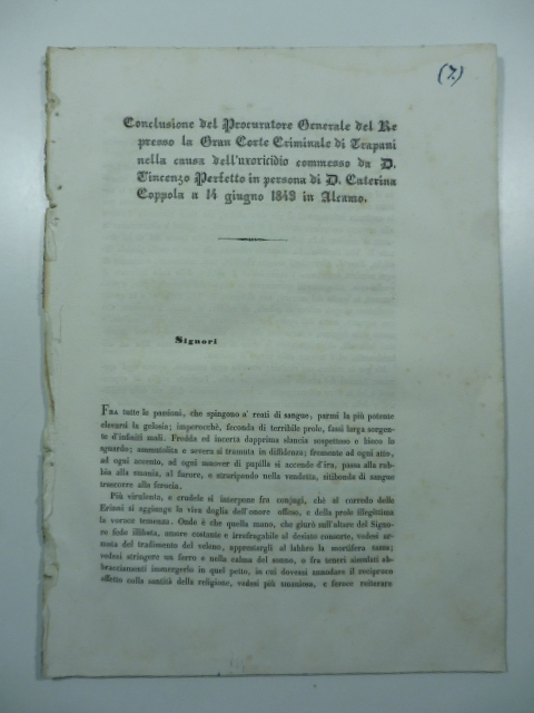 Conclusione del Procuratore generale del Re presso la Gran Corte …