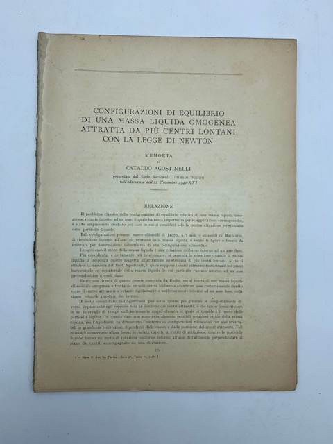 Configurazioni di equilibrio di una massa liquida omogenea attratta da …