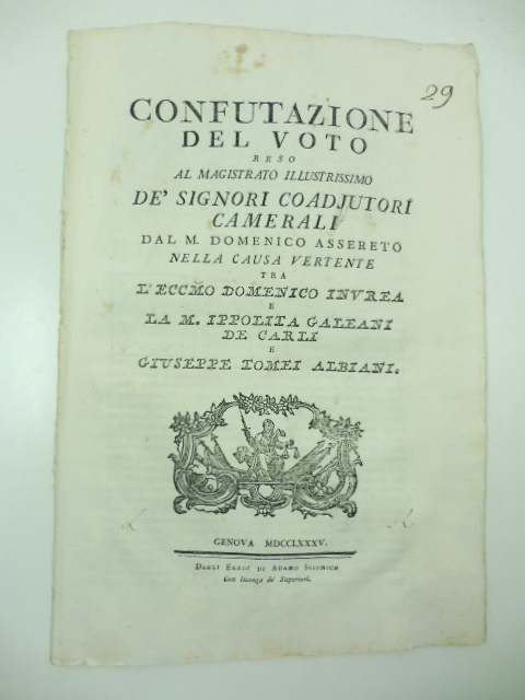 Confutazione del voto reso al Magistrato illustrissimo de' Signori Coadjutori …