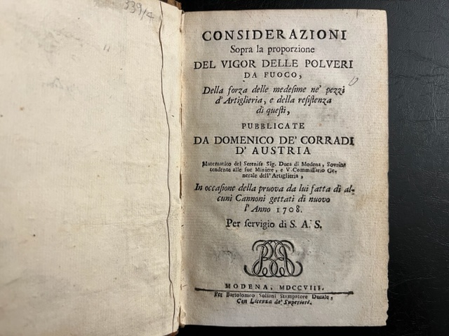 Considerazioni sopra la proporzione del vigor delle polveri da fuoco, …