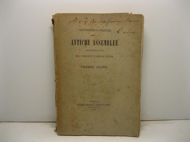 Considerazioni storiche intorno alle antiche assemblee rappresentative del Piemonte e …