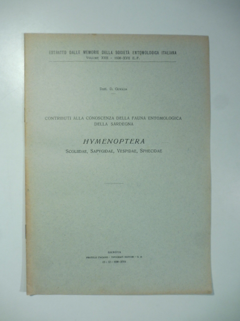Contributi alla conoscenza della fauna entomologica della Sardegna. Hymenoptera. Scoliidae, …