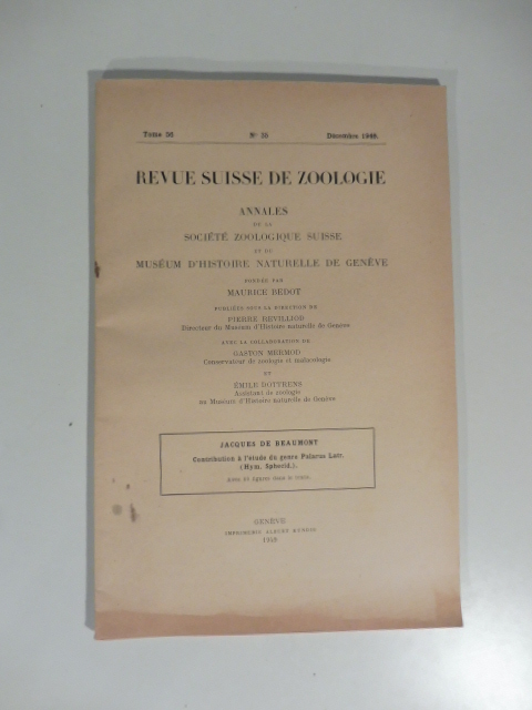 Contribution a l'etude du genre Palarus Latr. avec 60 figures …