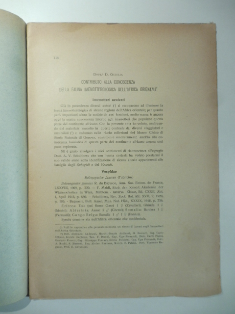 Contributo alla conoscenza della fauna imenotterologica dell'Africa orientale. Imenotteri aculeati