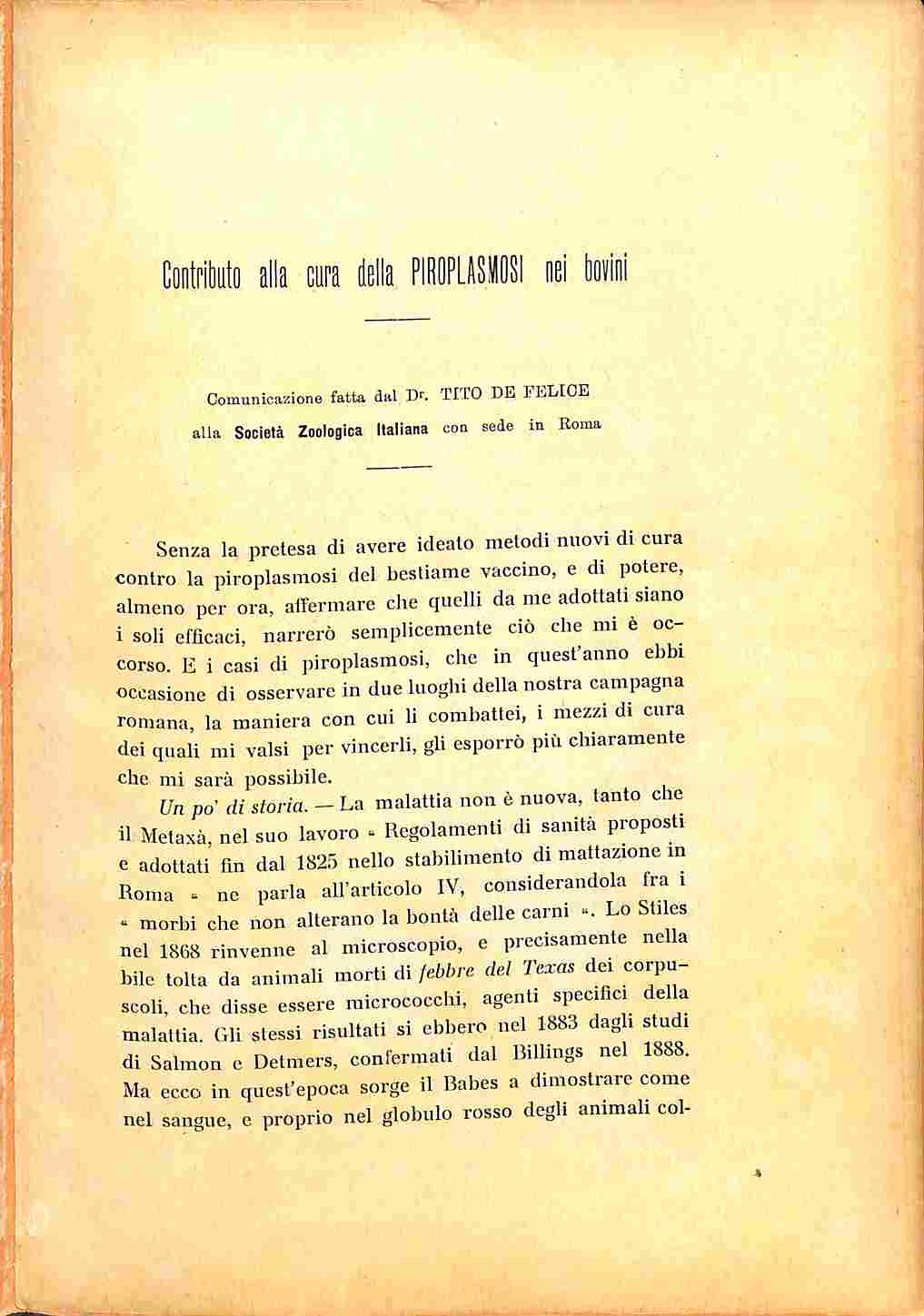 Contributo alla cura della piroplasmosi nei bovini