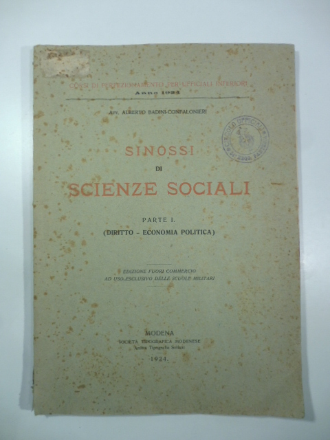 Corsi di perfezionamento per ufficiali inferiori. Sinossi di scienze sociali. …