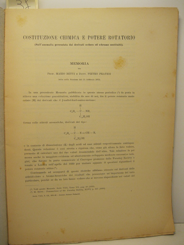Costituzione chimica e potere rotatorio (sull'anomalia presentata dai derivati o-cloro …