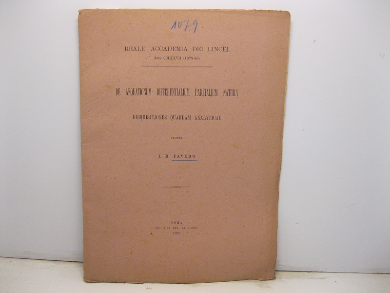 De aequationum differentialium partialium natura. Disquisitiones quaedam analyticae