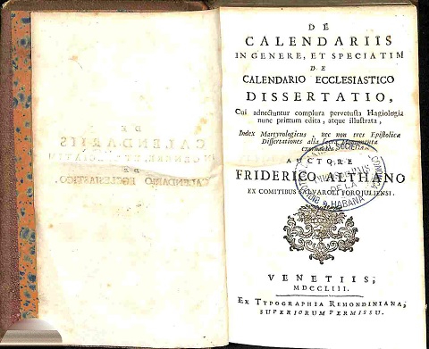 De calendariis in genere et speciatim de calendario ecclesiastico. Dissertatio