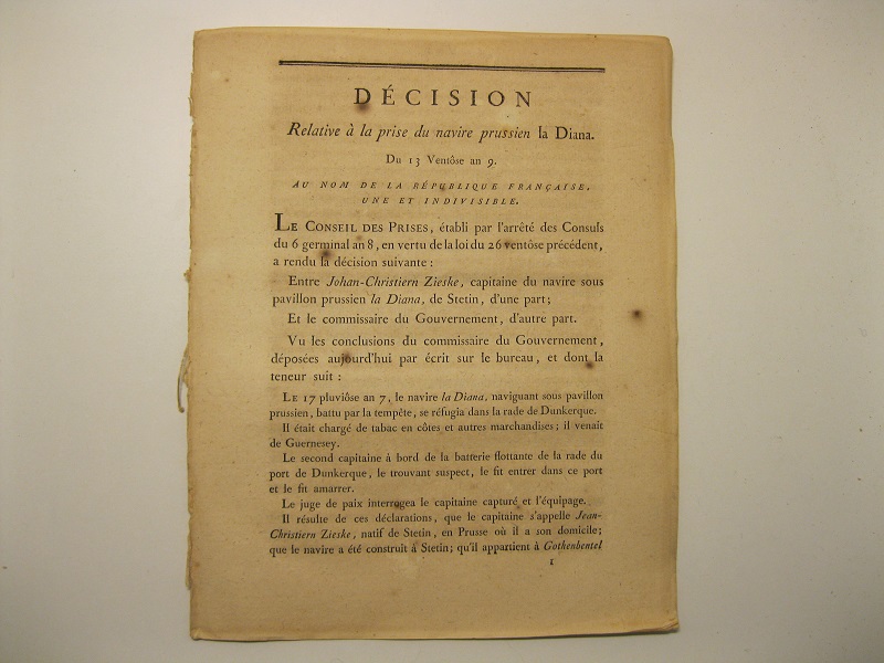 De'cision realtive a' la prise du navire prussien la Diana …