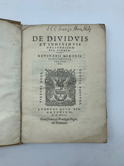 De dividuis et individuis obligationibus commentarii.LEG: CON: Francisci Duareni iureconsulti …