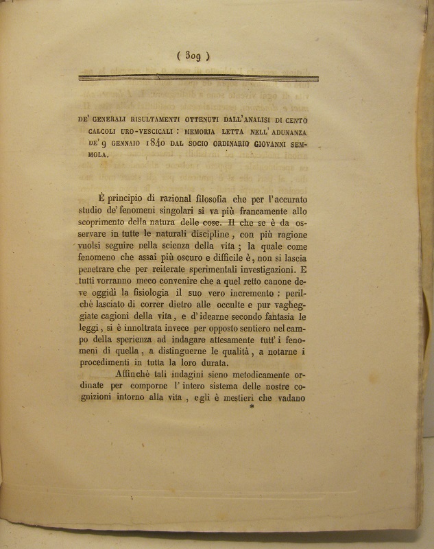 De' generali risultamenti ottenuti dall'analisi di cento calcoli uro-vescicali. Memoria.
