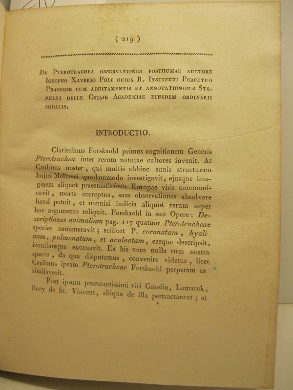 De pterotrachea observationes posthumae auctore Iosepho Xaverio Poli.
