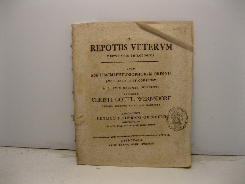 De repotiis veterum. Disputatio philologica quam amplissimi philosophorum ordinis auctoritate …
