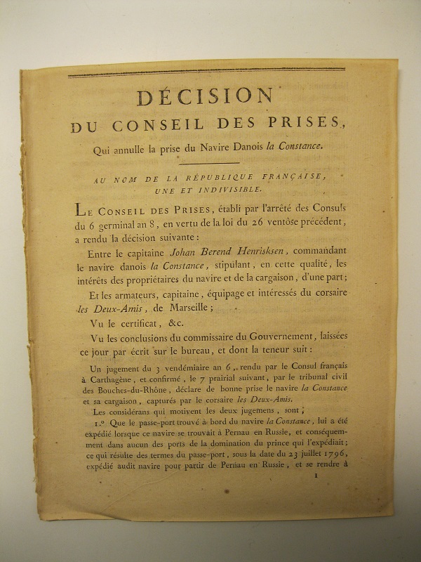 Decision du Conseil de prises qui annulle la prise du …