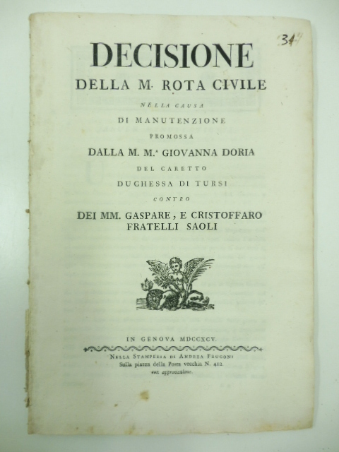 Decisione della M. Rota civile nella causa di manutenzione promossa …