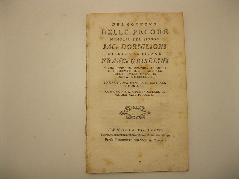 Del governo delle pecore. Memoria del Signor Jac. Doriglioni diretta …