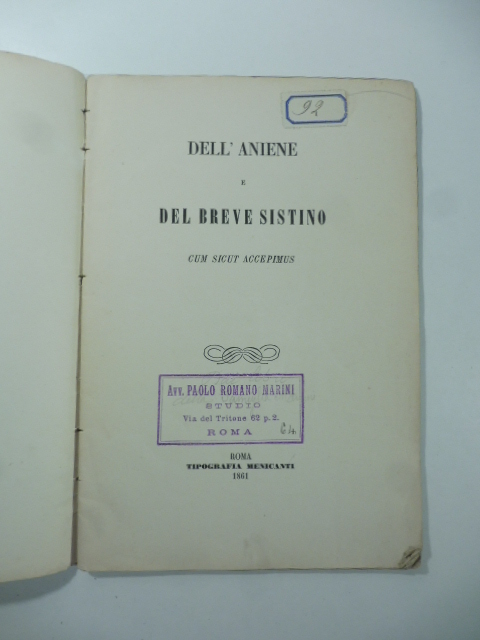 Dell'Aniene e del breve Sistino cum sicut accepimus