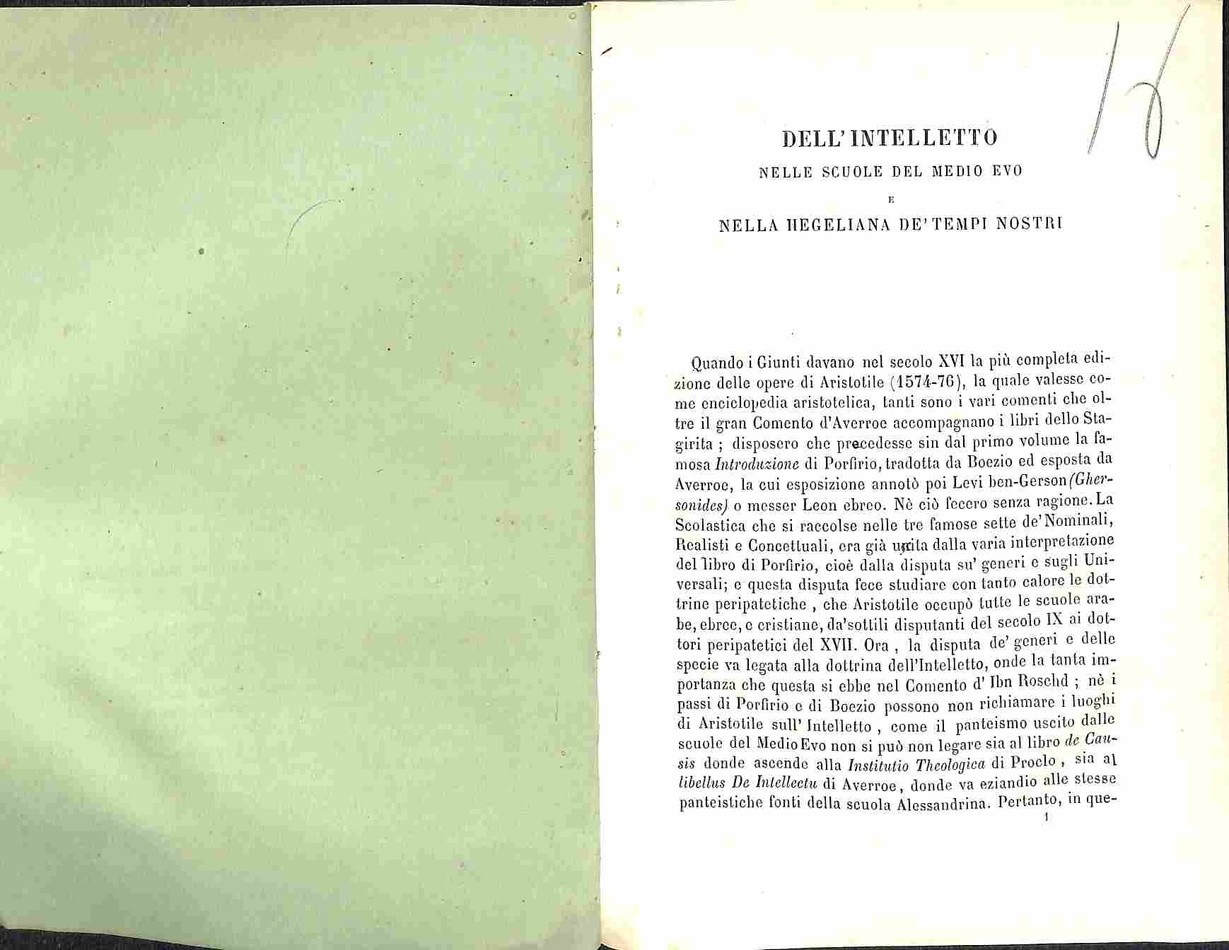 Dell'intelletto nelle scuole del Medio Evo e nella hegeliana de' …