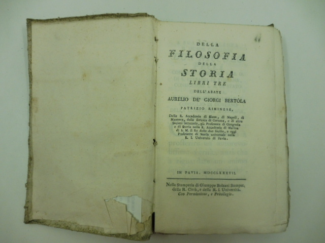 Della filosofia della storia. Libri tre dell'Abate Aurelio De' Giorgi …