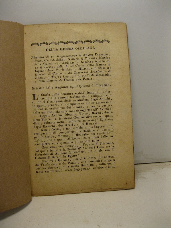 Della gemma ossidiana. Ristretto di un ragionamento di Adamo Fabbroni, …