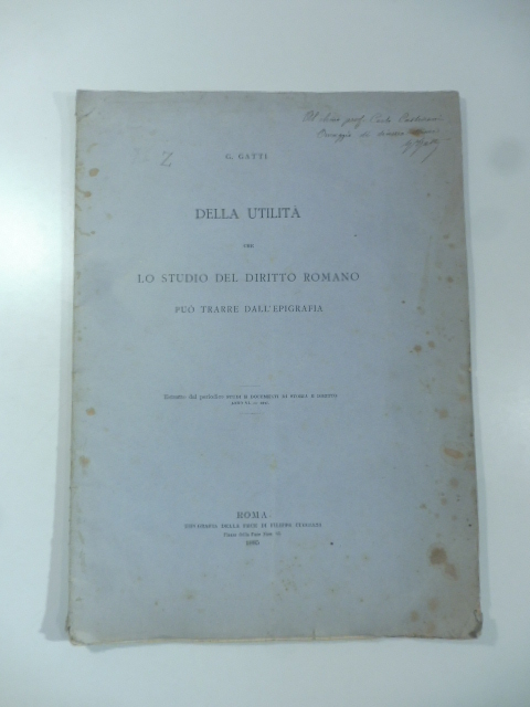 Della utilita' che lo studio del diritto romano puo' trarre …