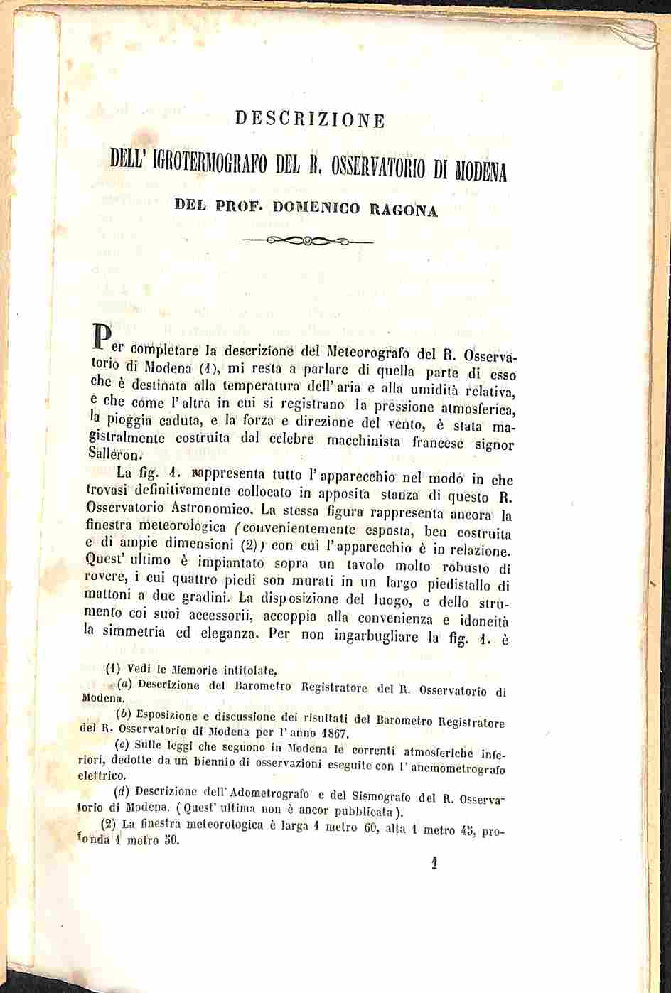 Descrizione dell'Igrotermografo del R. Osservatorio di Modena
